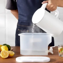 附水龍頭夏季飲料分裝桶，冰箱冷泡水壺，適用於冰茶、水果浸泡水，戶外露營飲品儲存罐 - 白色 - 查看 10
