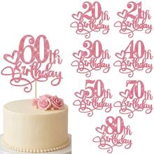 1pc Gold Glitter Birthday Cake Topper For Milestone Anniversary Party Decorations, Sparkly Cake Picks For 20th 21th 30th 40th 50th 60th 70th 80th Birthday Celebration - Classic Heart Birthday - View 9