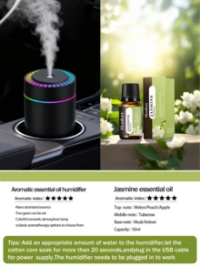 Humidificador Mini Silencioso de 180ml, Luz Ambiental LED, Función de Temporizador, 2 Modos, Alimentado por USB, Apto para Aceites Esenciales. Apto para Coche/Hogar/Oficina/Yoga/Decoración de Escritorio. Esquema de Color Negro y Blanco. - Mist - Ver 14