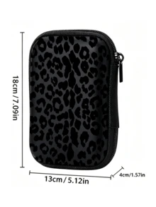 Black Leopard Print EVA Hard Shell 4.3 Inch Compact Storage Box - Travel Protective Storage Bag, Suitable For Electronic Accessories, Earphones, Hard Drives And Data Cables; Shockproof Zipper Pouch (Storage Box Only) - Multicolor - View 10