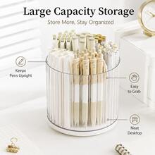 Large Capacity Pen Holder: ABS Resin Desktop Stationery Storage Box - Cylindrical Pen Holder White - Rectangle - View 3