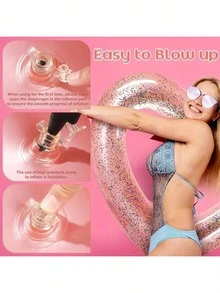1pc Sequin Heart-Shaped Swim Ring For Adults, Heart Design, Extra Large Thickened Inflatable Life Buoy Drift Float - Multicolor - View 9