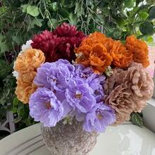 OBOVAY 1件 7朵大直徑高品質人造牡丹絲花，派對婚禮場景裝飾，客廳臥室桌面擺飾，攝影道具小手捧花，聖誕萬聖節仿真花裝飾 - 彩色 - 查看 5