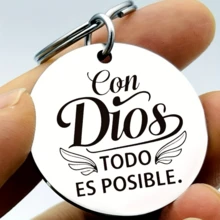 1pc Vintage Wing Detail Stainless Steel Keychain Engraved Spanish Faith Quote Inspirational Religious Gift For Christian Friends, Ideal Baptism, Easter & Daily Bag/Car Key Pendant Accessory - A - View 3