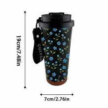 mikenda 1pc 18oz Cute Blue Floral Pattern Stainless Steel Insulated Tumbler With Lid And Handle, Double Wall Vacuum Insulated Coffee Cup, Leak-Proof Travel Mug, Portable Water Bottle, Suitable For Women Girls, School Office Gym Gift, Back To School - Black - View 4