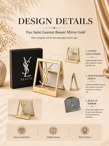 YSL Cermin Rias Emas Saint Laurent Beauty, 7x6cm, dengan logo berlapis emas, cermin lipat definisi tinggi, portabel, dilengkapi dengan kotak hadiah, cocok untuk penggunaan pribadi atau sebagai hadiah. - Emas - View 6