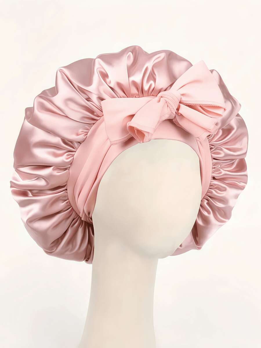 Solid Color Bow Ribbon Smooth Satin Women's Sleep Cap, Multiple Colors Available, Perfect For Curly Hair, Braids, Dreadlocks And Various Hairstyles. Comfortable And Casual, Suitable For Home, Daily Wear And Sleep. Unisex, This Nighttime Hair Care Product Keeps Your Hair Healthy All Night. Perfect Gift For Mother's Day - Coffee Brown - View 1