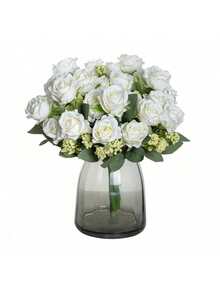 1/3pcs Artificial Silk Rose Flower Bouquet Fake Foam Fruit, Spring Autumn Decor, Valentine's Day Bridal Bouquet Wedding Vase, For Home, Room, Dining Room, Bedroom, Bathroom, Kitchen Decor - White - View 4