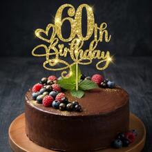 1pc Gold Glitter Birthday Cake Topper For Milestone Anniversary Party Decorations, Sparkly Cake Picks For 20th 21th 30th 40th 50th 60th 70th 80th Birthday Celebration - Classic Heart Birthday - View 14