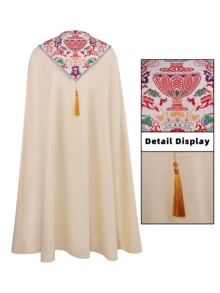 Elegant Sleeveless Cape-Style Cosplay Dress, Collar, Regular Length Woven Fabric, Exquisite Print, Fashion Cosplay - Beige - View 7