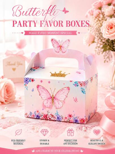 4PCS/8PCS Pastel Butterfly Party Favor Box – Cute Gable Gift Box For Birthday, Baby Shower, Wedding, Small Gifts & Treats