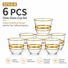 6/12pcs Elegant Clear Glass Tea Cup Set, Gold Rim Pattern Espresso Coffee Cups, Luxury Turkish Arabic Tea Glasses For Home Kitchen, Coffee Bar, Party, Wedding, Ramadan & Holiday Entertaining - Gold - View 13