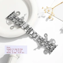 1件女款時尚高端心形吊墜，適用於Apple Watch錶帶，兼容Watch 1/2/3/4/5/6/7/8/9/10系列，附心形/鑰匙/水滴精美配件/兼容錶帶/尺寸38mm/40mm/41mm/42mm/44mm/46mm/49mm (僅含錶帶，不含手錶) - 銀色 - 查看 2