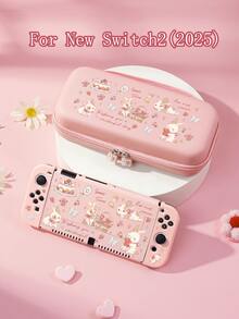 New Switch 2 (2025) Game Console Accessories, Kids Rose & Rabbit Print Pattern Switch Protective Case/Hard Transparent Glitter Shell, Compatible With Switch 2/Switch NS/Switch OLED/Lite, Suitable For Switch 2/Switch Game Console Accessories, Full Set Bundle, Storage Bag, Card-Insertable Dock, Switch Protective Case, Best Gift For Switch Players - Multicolor - View 1
