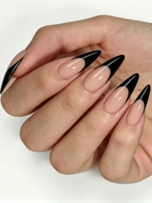150pcs Long Stiletto High Heel Fake Nails, Nude And Black French Tip Soft Gel Nail Tips, Water Drop Shaped Fake Nail Set, 15 Sizes Included, Simple Versatile Style, Perfect For Women's Summer Wear - Black - View 5