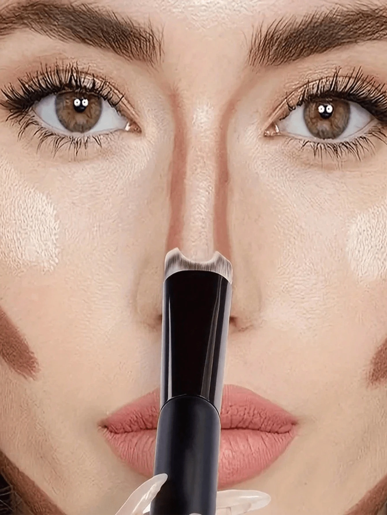 1pc U-Shaped Nose Contour Highlighter Makeup Brush - Dual-Ended Nose Shadow & Highlighter Brush, U-Shaped Handle Design, Ergonomic Grip, Soft Bristles, Precise Nose Contour Sculpting, Suitable For Blending And Highlighting Nose Wings, Christmas Gift, Halloween Gift - Multicolor - View 1