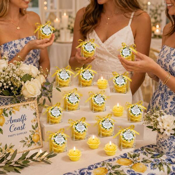 VICKYO 6 Sets Yellow Rose Candle Favors, Mini Rose Flower Candles With Clear Gift Boxes, Thank You Guest Gifts For Bridal Shower, Wedding Favor Keepsakes, Italian Lemon Theme Decorations, Amalfi Coast Party Supplies, Guest Appreciation Gifts