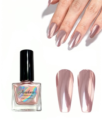 Anselora SX07 Vernis à ongles miroir or rose 12ml, vernis à ongles rose nude brillant métallique séchage rapide, longue tenue sans lampe UV nécessaire pour manucure de mariée et quotidienne, art des ongles