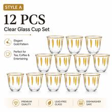 6/12pcs Elegant Clear Glass Tea Cup Set, Gold Rim Pattern Espresso Coffee Cups, Luxury Turkish Arabic Tea Glasses For Home Kitchen, Coffee Bar, Party, Wedding, Ramadan & Holiday Entertaining - Gold - View 14