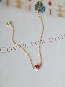 S925 Sterling Silver Gold Plated Red Zirconia Heart Bracelet, Minimalist Thin Chain, Hypoallergenic Skin-Friendly, Women's Light Luxury Commuter Style, Christmas Valentine's Day Gift - Gold - View 5