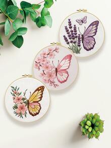1pc 15*15cm/5.9*5.9in-20*20cm/7.9*7.9in Butterfly Embroidery Kit, DIY Handmade Embroidery Set, Suitable For Adult Beginners, Home Gift, Women's Sewing Gift, Includes User Manual, Printed Pattern Fabric, Embroidery Hoop, Needle And Thread - A - View 3
