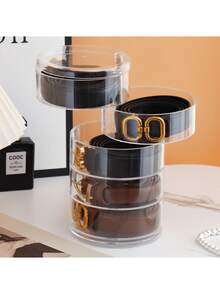 3/4/5 Layer Elegant Rotating Transparent Jewelry Storage Box - Dustproof, Waterproof, With Adjustable Compartments - Suitable For Storing Belts, Necklaces, Bracelets, Hair Clips And Earrings - Multicolor - View 6