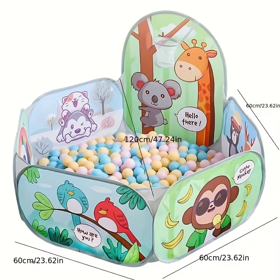 Large Foldable Ball Pit For Indoor Play With Fence For Boys And Girls, Sloth And Giraffe Pattern (Ball Not Included) - Mint Green - View 1