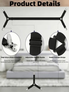 Bed Sheet Straps, 6 Pack Fitted Bed Sheet Fasteners Clips Adjustable Crisscross Bed Sheet Holder Straps For Corners Mattress Sheet Suspenders Grippers Bedding Accessories, Black - Multicolor - View 5