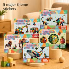 Buku Puzzle Stiker Geometri 3D untuk Anak, 5 Tema Hewan Dinosaurus Laut Kendaraan Buah Kit Kerajinan Seni Mosaik, Mainan Edukasi Montessori untuk Usia 3+ - MultiWarna - View 3