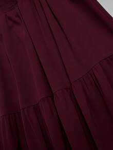 Women's Solid Color Minimalist Versatile Ruffle Bubble Textured Semi-Sheer Skirt - Purplish-red - View 5