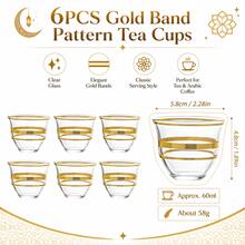 6/12pcs Elegant Clear Glass Tea Cup Set, Gold Rim Pattern Espresso Coffee Cups, Luxury Turkish Arabic Tea Glasses For Home Kitchen, Coffee Bar, Party, Wedding, Ramadan & Holiday Entertaining - Gold - View 9
