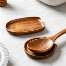 1pc Rosewood Spoon Holder, Cooking Utensil Storage Rack, Heat-Resistant Wooden Kitchen Tool Organizer, Suitable For Stove Top, Spoon, Spatula, Brush, Scraper And Other Kitchen Utensils - Brown - View 4
