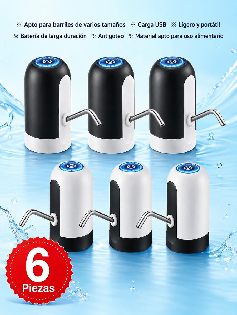 1 Piece Automatic Water Dispenser With LED Light, Rechargeable Automatic Water Dispenser Wireless Electric Drinking Water Pump - 6 piezas - 查看 1