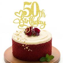 1pc Gold Glitter Birthday Cake Topper For Milestone Anniversary Party Decorations, Sparkly Cake Picks For 20th 21th 30th 40th 50th 60th 70th 80th Birthday Celebration - Classic Heart Birthday - View 8