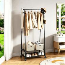 Thickened Sturdy Floor Drying Rack, Coat Rack With Universal Wheels Movable Clothes Rack, Bedroom With Storage Shelf, Strong Load-Bearing And Space-Saving - Single and Double Clothes Hangers - View 5