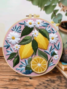 Embroidery Kit, 15x15cm/5.9x5.9 Inch, 20x20cm/7.9x7.9 Inch, Handmade DIY Embroidery Kit, Lemon, Daisy, Strawberry Embroidery Patterns, Simple Patterns, Classic Patterns, Suitable For Adult Beginners, Includes Embroidery Fabric, Instructions, Embroidery Hoop And Needle & Thread, Gifts For Friends And Family, Furniture, Office Handmade Art - A - View 6