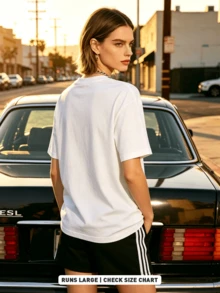 Summer Casual Soft Cotton Printed Crew Neck Short-Sleeve Top With Retro European Street Y2K Style. - White - View 2