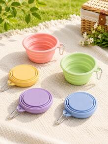 4pcs Portable Collapsible Silicone Pet Bowls, Foldable Dog & Cat Feeding Bowls With Clip-On Carabiner, Multi-Color Travel Water & Food Bowls For Walking, Camping, Outdoor Use - Random Color - View 1