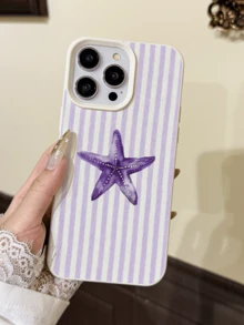 Summer Striped Starfish TPU Anti-Scratch Anti-Drop Phone Case Compatible With Apple XS/XR/11/12/13/14/15/16/13 Pro Max/16 Pro Max/14 Plus/17/17 Pro Max And Galaxy A35/S24/A16/S24 FE/S20/S22 Plus/S25 Ultra/S25/S22/S21/A33/5G/A12/A15/A23/A52/5G/S21 And Other Models - Mauve Purple - View 2