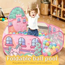 Gran Piscina de Pelotas Plegable para Juego en Casa Temática con Valla para Niños y Niñas, Patrón de Perezoso y Jirafa (pelota no incluida) - Rosa - Ver 6