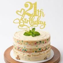 1pc Gold Glitter Birthday Cake Topper For Milestone Anniversary Party Decorations, Sparkly Cake Picks For 20th 21th 30th 40th 50th 60th 70th 80th Birthday Celebration - Classic Heart Birthday - View 22