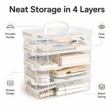 4-Layer Handheld Storage Box Transparent Stackable Compartment Stationery Cosmetics Toys Drawer-Style Organizer - Rectangle - View 2