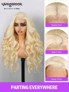 MEGALOOK Peluca Frontal de Encaje Sin Pegamento 6x5 #613 Rubio Ondulado Rizo 100% Cabello Humano Encaje Transparente Densidad 180% 16-30 Pulgadas Nudos Blanqueados Pre-Cortados Amigable para Principiantes Mujeres - S613 - Ver 9