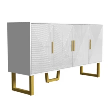 Modern And Luxurious 150cm White Sideboard With Textured Lacquered Doors And Gold Handles, 4-Door Model With Height-Adjustable Shelves. - White - View 9