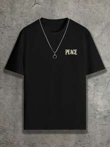 1 Piece Polyester Round-Neck-Shirt With Bible Verse PEACE I LEAVE WITH YOU; MY PEACE I GIVE YOU Pattern, Hot Item. - 黑色 - 查看 4