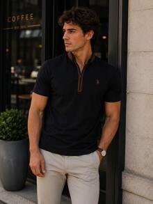 T8571 DEWBERRY Men T-SHIRT WITH ZIPPER - Black - View 4