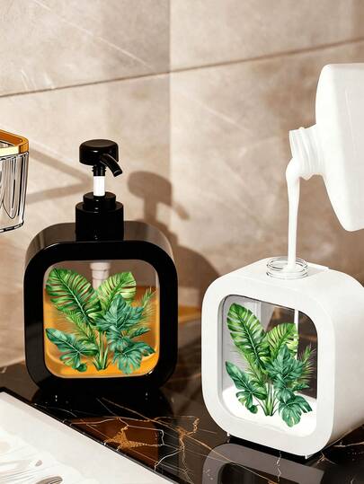 Bình nhấn phân phối họa tiết lá Monstera/Thiết kế chống rò rỉ/Họa tiết cây xanh mùa hè/Bình nhấn phân phối tái sử dụng/Phong cách Mori tự nhiên thiết yếu cho phòng tắm/Trang trí phòng tắm, phù hợp cho nước rửa bát, xà phòng rửa tay, kem dưỡng da/Phong cách tối giản hiện đại/Quà tặng cho những người yêu cây/Có nhiều màu sắc/Trang trí nhà cửa