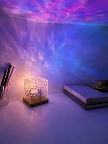 1pc [Water Ripple Projection Lamp] Square Colorful Ocean Wave Light, Bedside Tabletop Atmosphere Night Light | Suitable For Dorm, Bedroom, Living Room, Home Decor - Multicolor - View 10