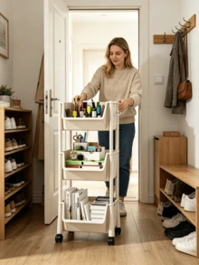1pc Multi-Layer Movable Gap Storage Cart Multi-Specification, Kitchen Living Room Snack Storage Rack, Floor Pulley Book Sundry Sorting Storage Rack. - Multicolor - View 2