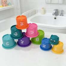 9pcs/Set Funny New Round Stacking Cups, Animal, Number And Fruit Multi-Pattern Design, Suitable For Bathing, Beach And Water Games. Ideal Gift For Holidays And Birthdays. - Multicolor - View 12